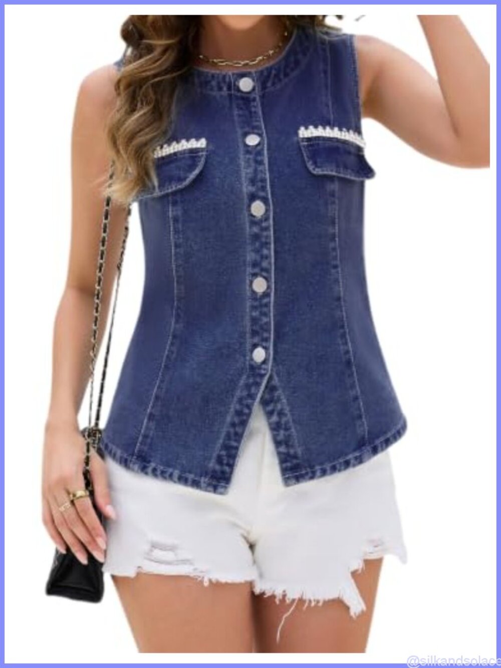 Denim Vest Women Sleeveless Rhinestone Rhinestones Jean Vest Summer Casual